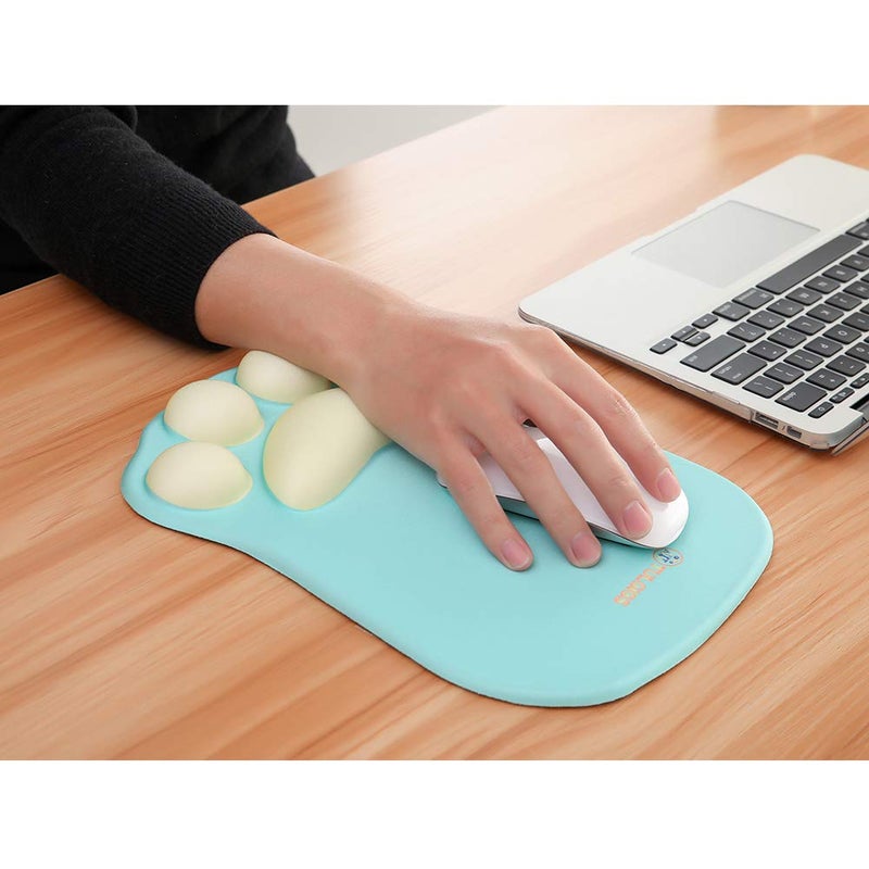 TULGIGS Cute Cat Paw Non Slip Mouse Pad with Wrist Support Soft Silicone Wrist Rests Ergonomic Comfort Computer Mouse Mat Desk Decor 11.55"*7.8"*0.99'' (Green) - Image 3
